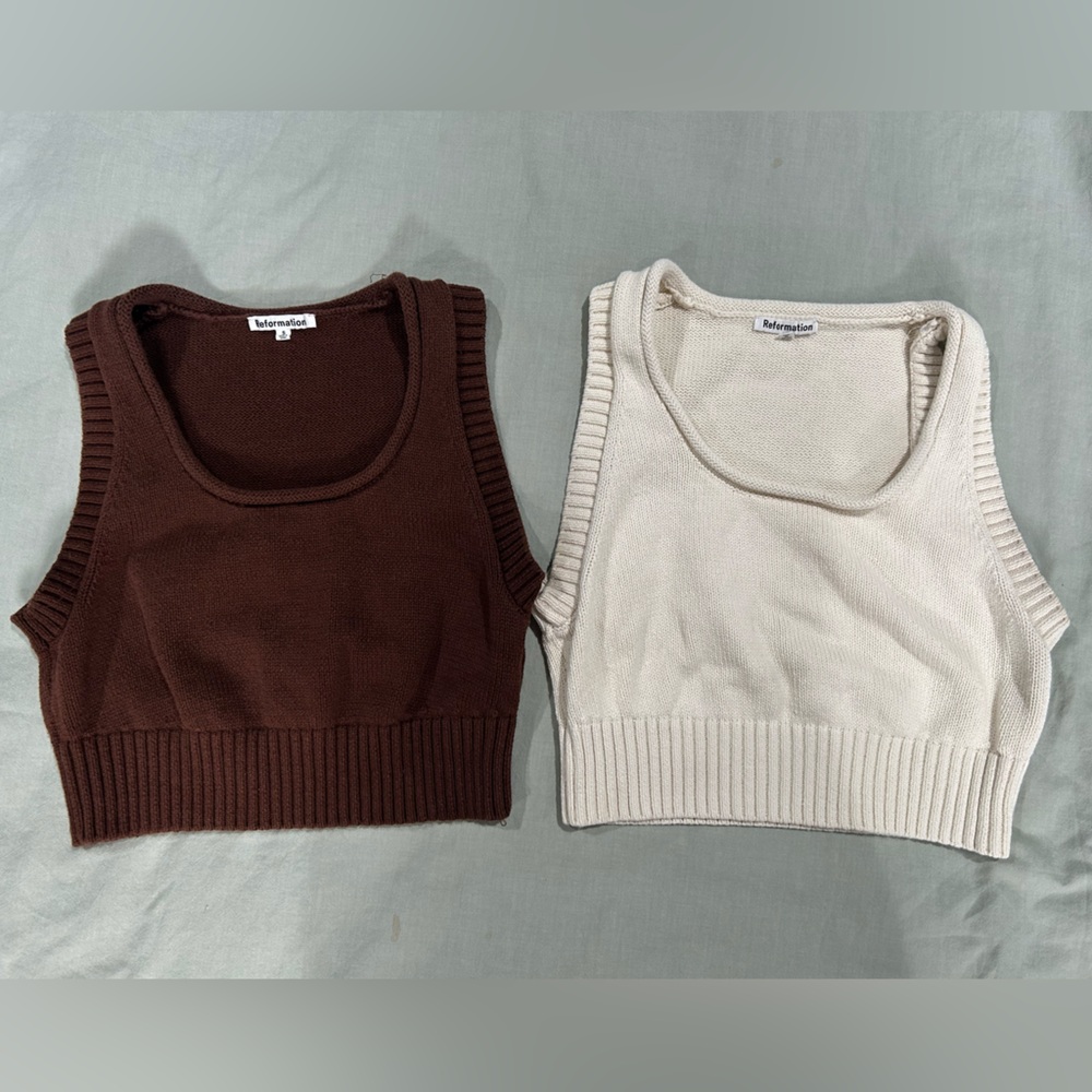 Reformation brown and cream knit crop tops
